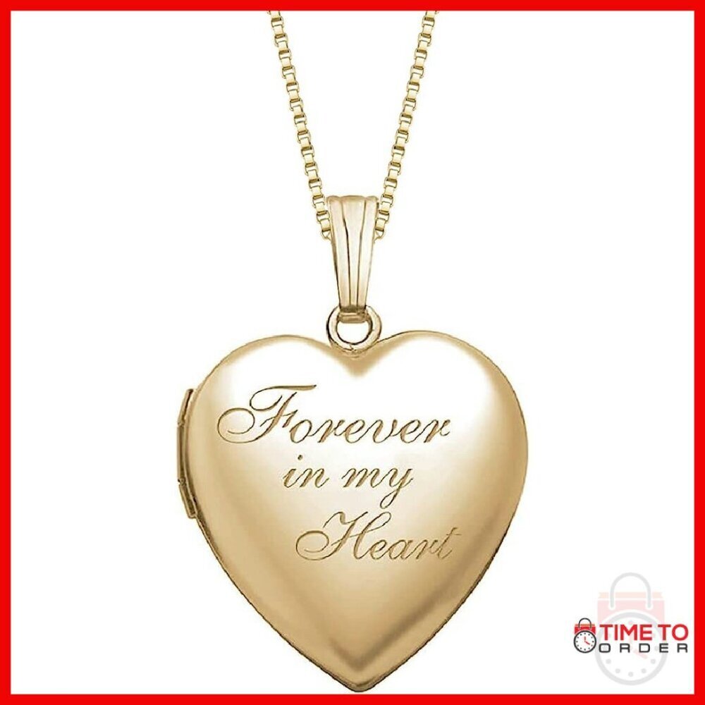 Gold Filled Heart Locket Necklace Personalized Photo Engraved Gift